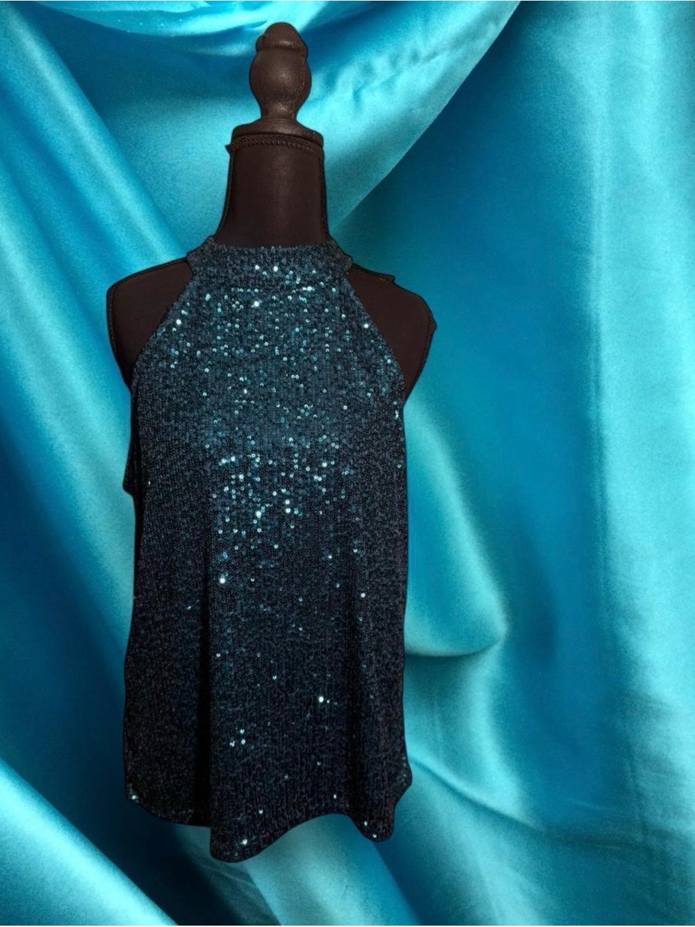 Cable & Gauge Teal Sequin Halter Tank